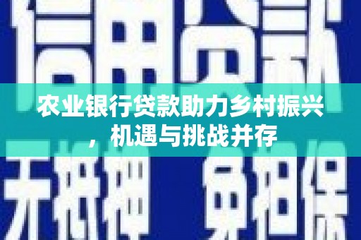 凤台农业银行贷款助力乡村振兴，机遇与挑战并存