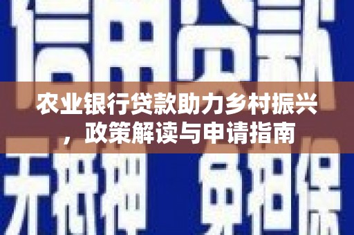黑水农业银行贷款助力乡村振兴，政策解读与申请指南